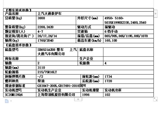 上汽大通短軸救護車